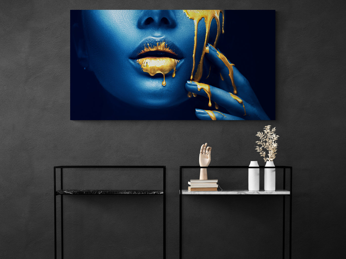 Tablou canvas Blue Gold face & lips