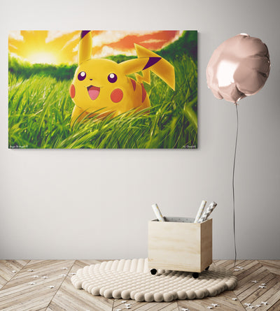 Tablou Happy Pikachu in a field of grass