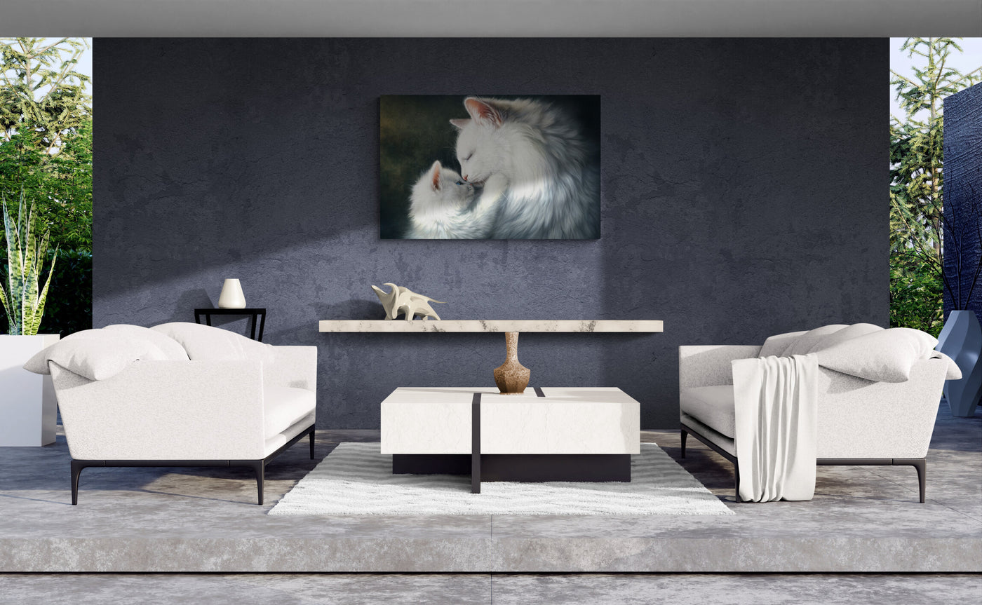 Canvas print Painting of Mother Cat and Kitten