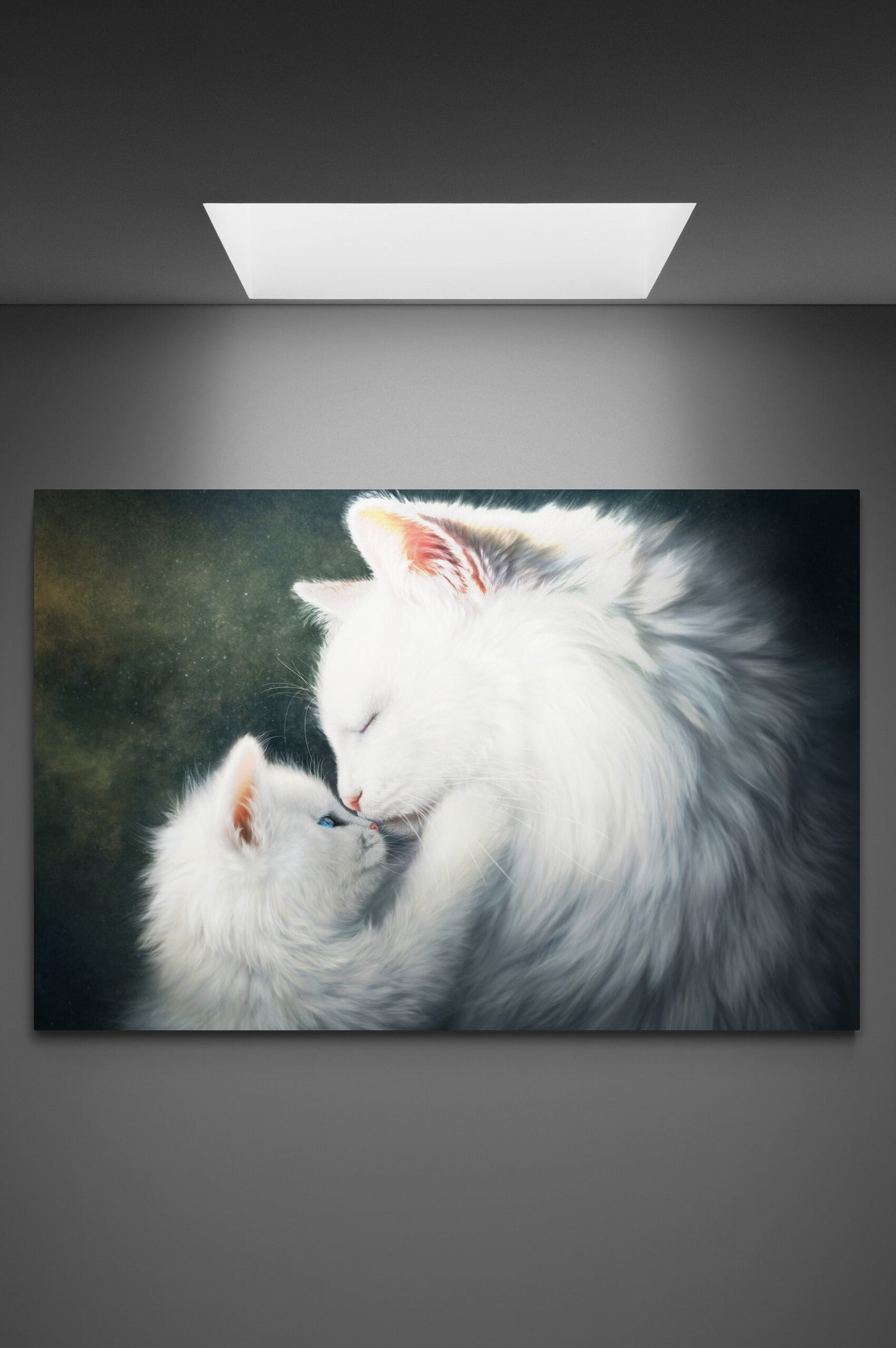 Canvas print Painting of Mother Cat and Kitten