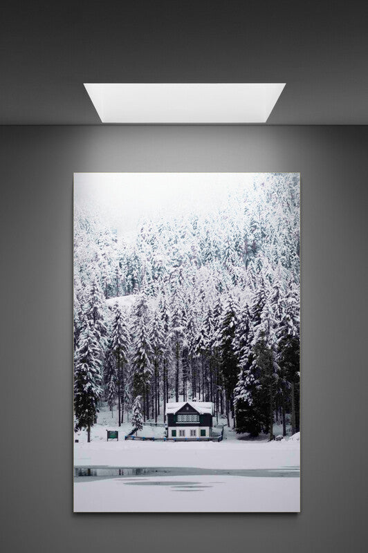 Tablou decorativ Casa in munti iarna