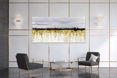 Tablou abstract modern cu accente aurii